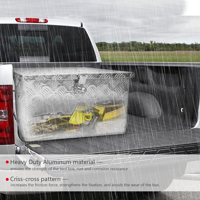 Edicapo 24 Inch Tool Box Flatbox Truck Bed Toolbox,RV Storage Organizer,Truck Tools Chest Box With Side Handle & Lock KeysCompatible with Trailer Pickup,Silver Aluminum 5 Bar Tread(24.2"x10.4"x11.8") - Image 5